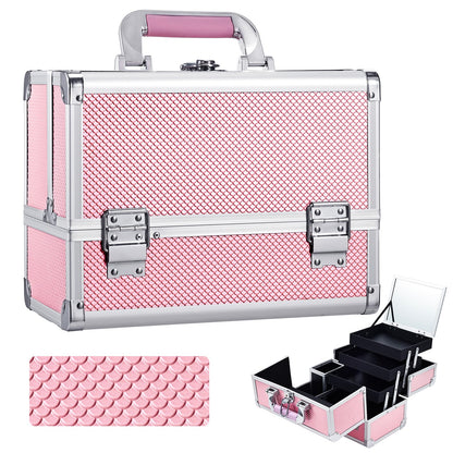 Joligrace 3-Tray Makeup Case with Mirror & Brush Holder, 11.6" Shine Black