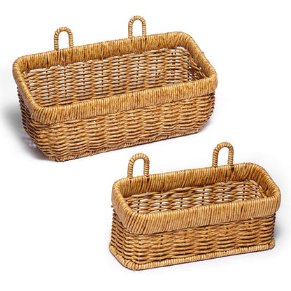 Wicker Wall Baskets Set of 2, Decorative Hanging Organizer for Kitchen, Living Room, Garage, Bathroom, Door Storage and Organizing