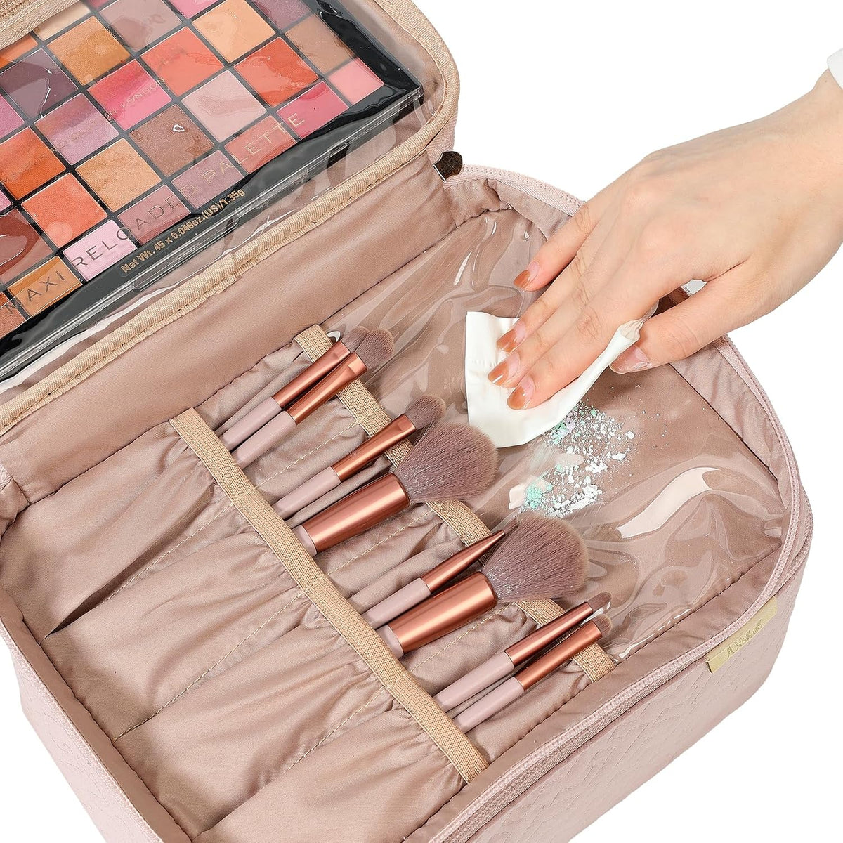 NISHEL Large Makeup Bag Organizer, Double Layer Cosmetic Travel Case