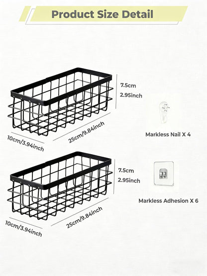 2 PCS Slim Hanging Wire Wall Basket for Bathroom, No Drill, Black