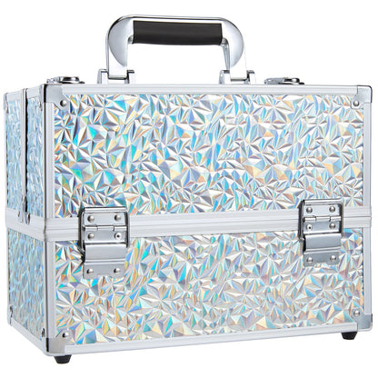 FRENESSA Makeup Train Case Makeup Case 11.8 Inch Large Cosmetic Box Organizer Travel Storage Professional Make Up Train Carrying Case with 6 Trays Locking Hard Vanity Storage Black