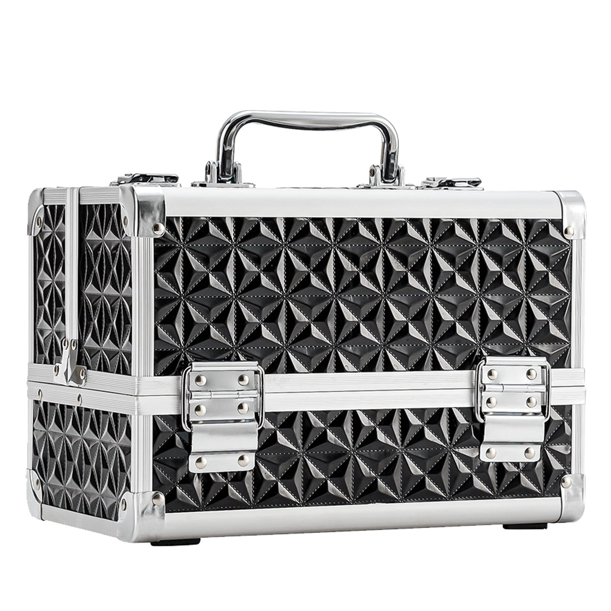 Leeora&Leekoo Makeup Train Case Cosmetic Box Portable Makeup Case Organizer 2 Trays Makeup Storage for Cosmetologist Aesthetic Supplies Nail Tech Traveling Makeup Box (Flashing Star)