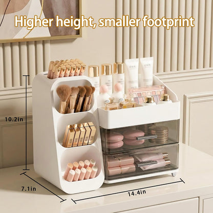 Large Capacity Makeup Organizer Countertop with Makeup Brush Holder for Vanity, Thickened Material, Bathroom Countertop Organizer Skin Care Perfumes Storage, Teen Girl Gifts for 12-23 Year（white）