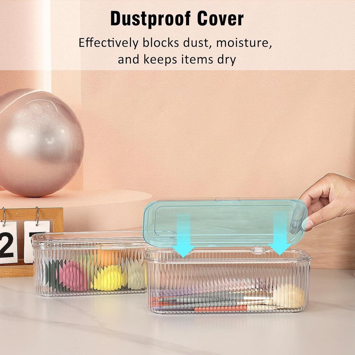 JessLab Makeup Brush Holder Organizer, Clear Makeup Sponges Organizer, Cosmetic Storage Case with Lid Display Case for Vanity, 1 Compartment (1 Pack)