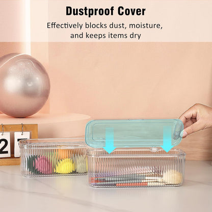 JessLab Makeup Brush Holder Organizer, Clear Makeup Sponges Organizer, Cosmetic Storage Case with Lid Display Case for Vanity, 1 Compartment (1 Pack)