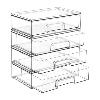 Vtopmart Clear Stackable Storage Drawers, 2 Pack Wide Plastic Organizers
