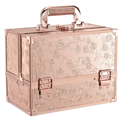 FRENESSA Makeup Train Case Makeup Box 11.8 Inch Large Makeup Case Organizer 3 Trays with Mirror Locking Cosmetic Storage Box for Cosmetics Nail Supplies Sewing Travel Case Black Floral