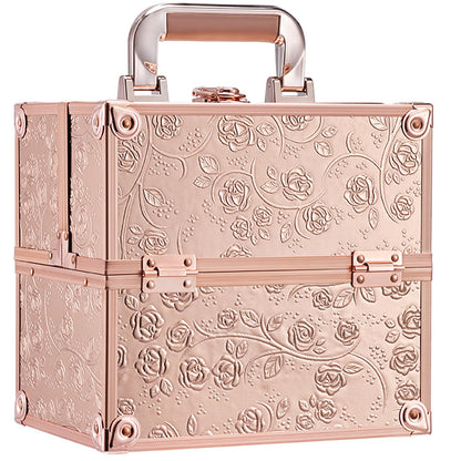 FRENESSA Makeup Train Case Makeup Organizer Box Portable Cosmetic Travel Case with Lock 4 Trays Aluminum Hard Vanity Box Make Up Artist Nail Beauty Storage Organizer Cosmetic Suitcase Bright Silver