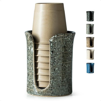 Ceramic Bathroom Cup Dispenser, 3 OZ Bathroom Cup Holder, Green