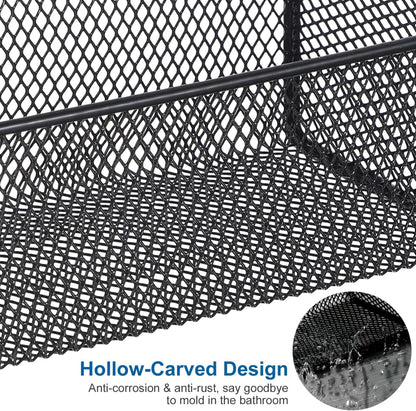 OSALADI Wall Mounted Mesh Basket Bathroom Wall Mount Basket Storage Shelf 10.23X5.90X5.11In Punch-Free Hanging Rack with Adhesive Hooks for Kitchen Bathroom Organization