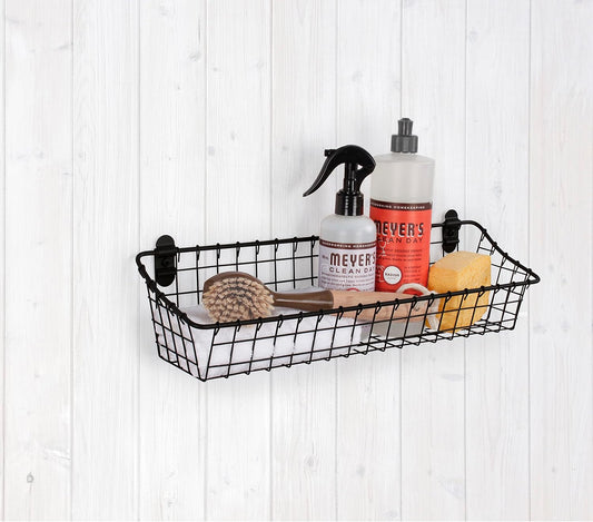 Spectrum Medium Wire Wall Basket Matte Black Rustic Wall Bin, Vintage Wire Basket Wall Mount Hanging Caddy for Kitchen Organization, Wall Mount Storage for Pantry Bathroom Kitchen
