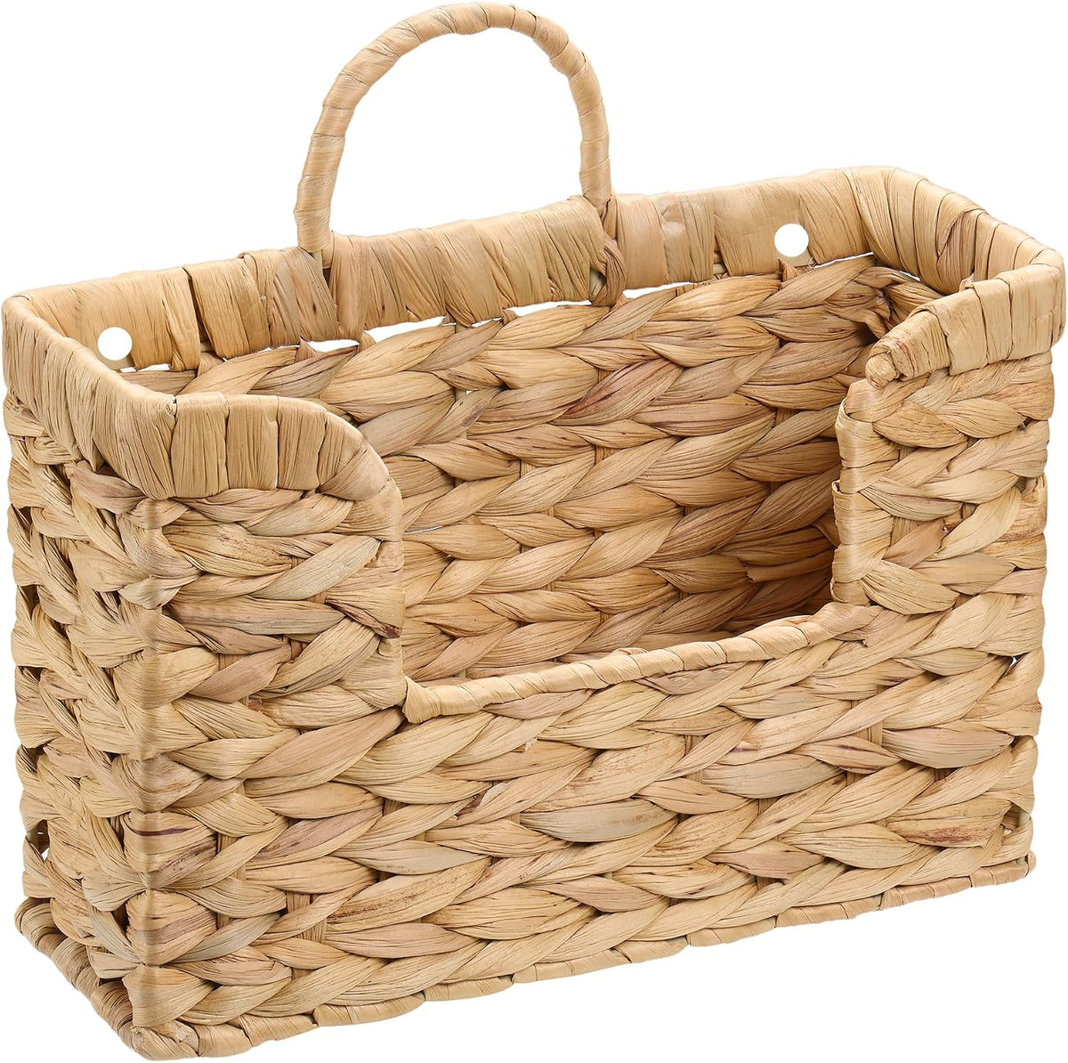 Water Hyacinth Hanging Basket with Handle, Wall Baskets Storage, Wall Mounted Organizer, Magazine holder magazine basket，Farmhouse Baskets for Flowers/Magazine/Fruit Storage