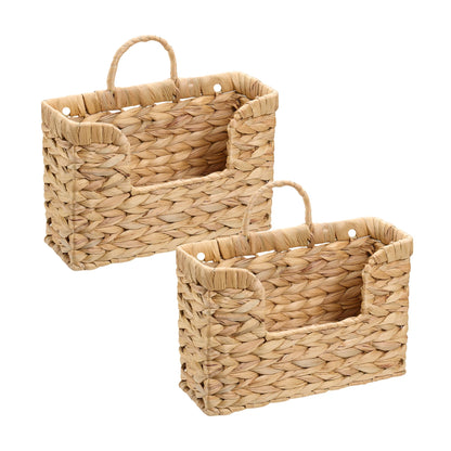 Water Hyacinth Hanging Basket with Handle, Wall Baskets Storage, Wall Mounted Organizer, Magazine holder magazine basket，Farmhouse Baskets for Flowers/Magazine/Fruit Storage