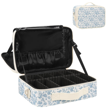 Relavel Makeup Case Large Makeup Bag Professional Train Case 16.5 inches Travel Cosmetic Organizer Brush Holder Waterproof Makeup Artist Storage Box, 3 Layer Large Capacity, with Adjustable Strap