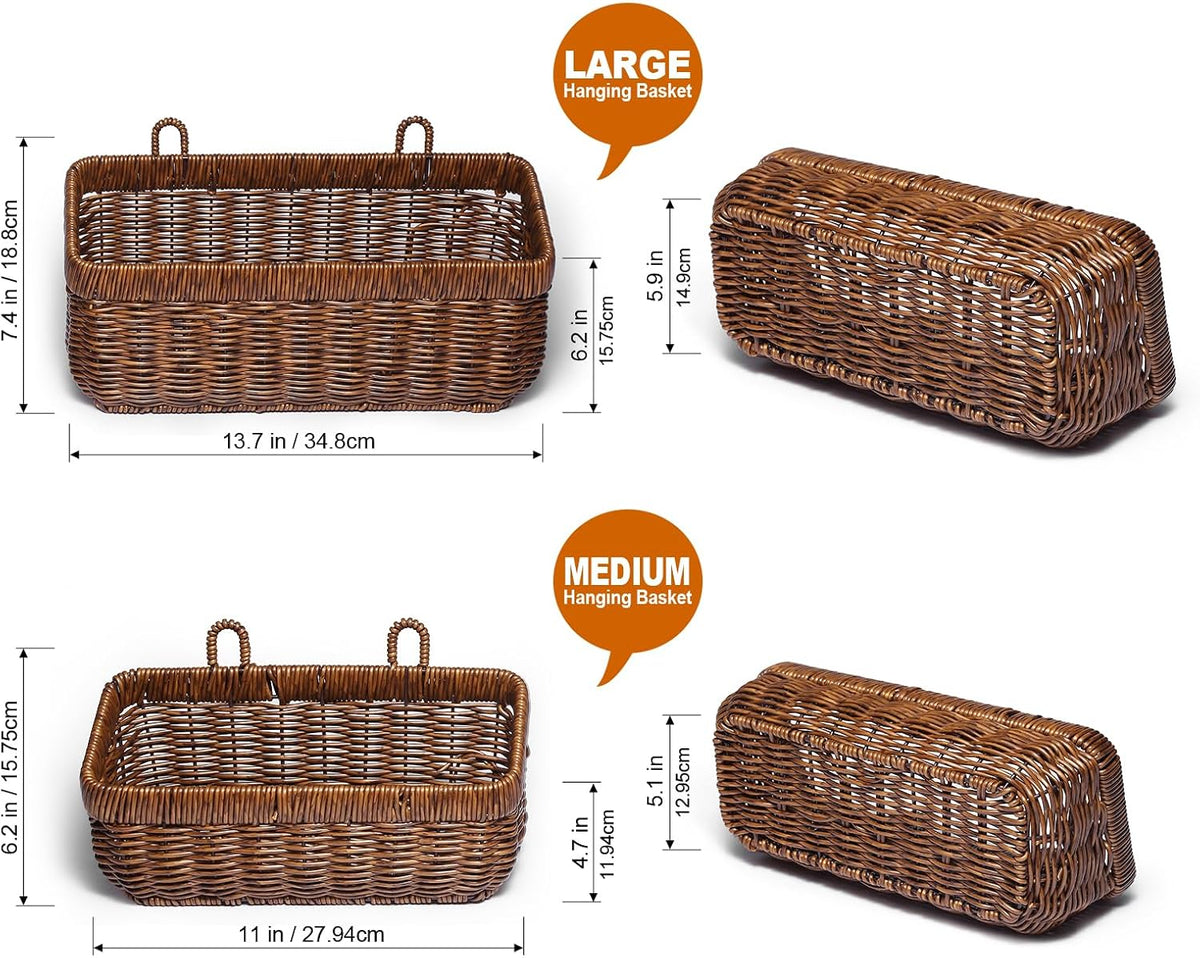 Wicker Wall Baskets Set of 2, Decorative Hanging Organizer for Kitchen, Living Room, Garage, Bathroom, Door Storage and Organizing