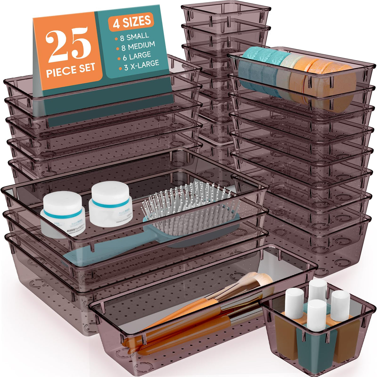 25 PCS Clear Plastic Drawer Organizer, Makeup Organizers and Storage Bins