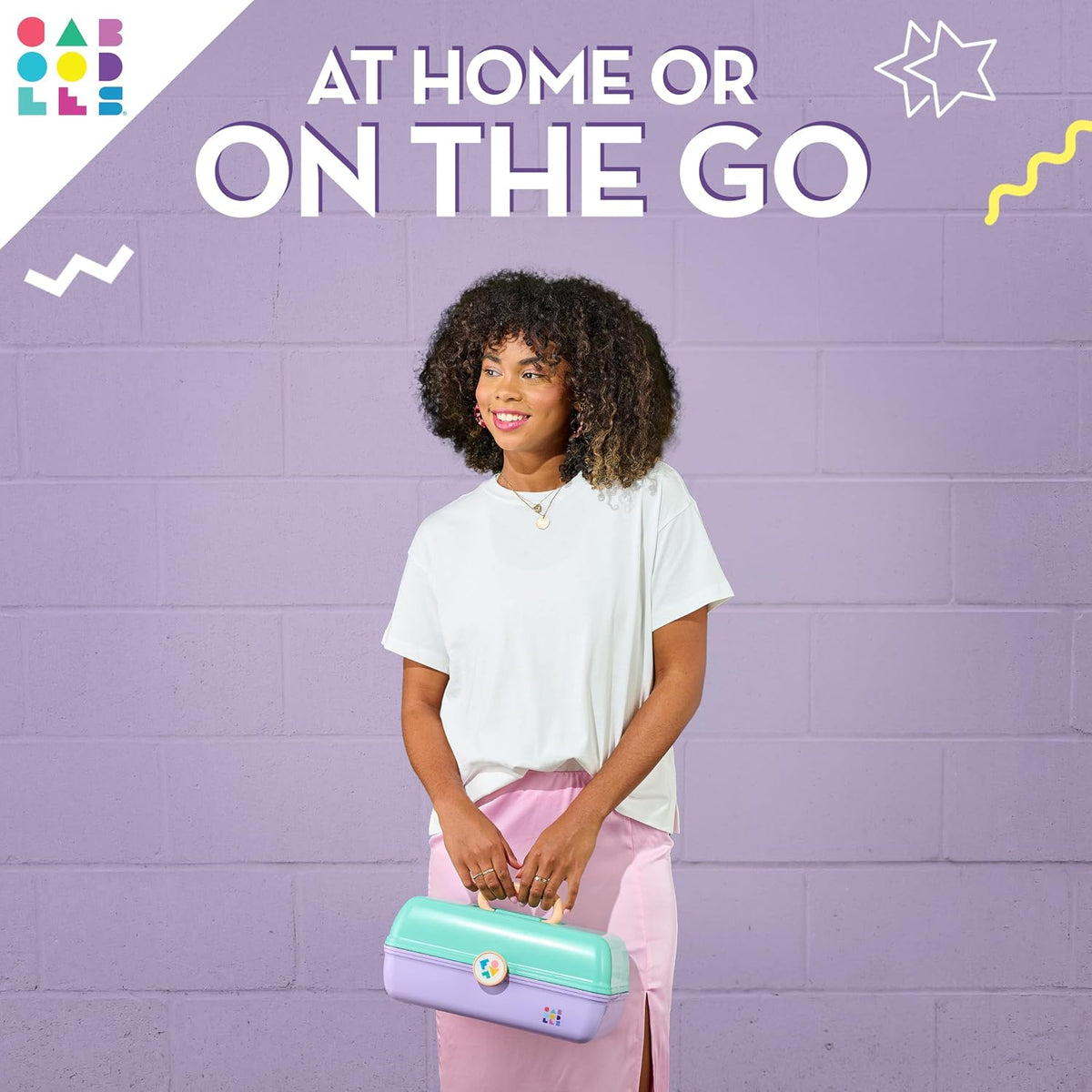 Caboodles On-The-Go Girl Makeup Box, Seafoam on Lavender, Hard Plastic Makeup Organizer Box, Built-In Mirror, Secure Latch for Safe Travel, Spacious Storage for Large Items