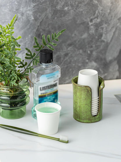 Ceramic Bathroom Cup Dispenser, 3 OZ Bathroom Cup Holder, Green