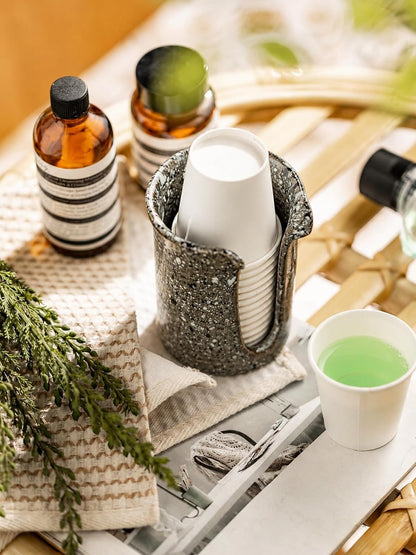 Ceramic Bathroom Cup Holder, 3 OZ Cup Dispenser for Bathroom, Gray
