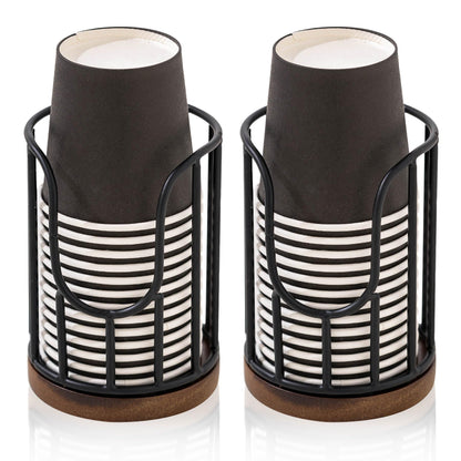 Bathroom Cup Dispenser with Acacia Wood Stand - Essential Bathroom Accessories for Toothbrush Holders & Mouthwash Cup Dispenser on Vanity Countertops Black