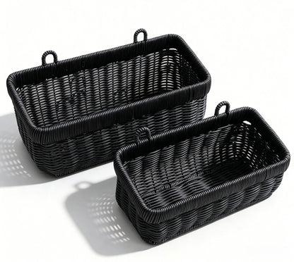 Wicker Wall Baskets Set of 2, Decorative Hanging Organizer for Kitchen, Living Room, Garage, Bathroom, Door Storage and Organizing