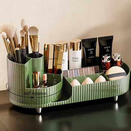 Rotating Makeup Organizer for Vanity with Brush Holder, Cosmetic Makeup Storage Organizer, Large Spinning Makeup Skincare Organizer, Countertop Makeup Perfume Organizer, Lotions Display Case Red
