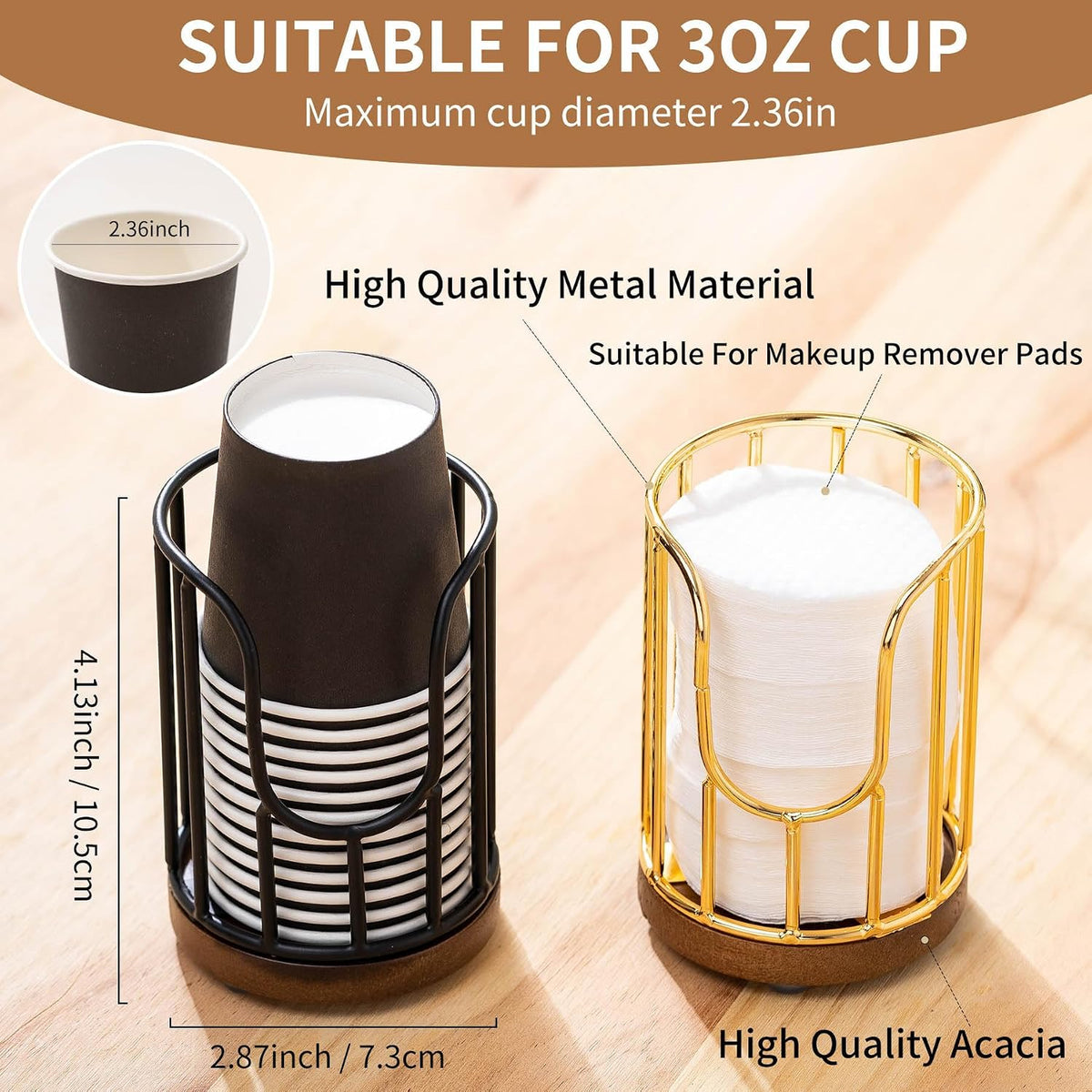 Bathroom Cup Dispenser with Acacia Wood Stand - Essential Bathroom Accessories for Toothbrush Holders & Mouthwash Cup Dispenser on Vanity Countertops Black