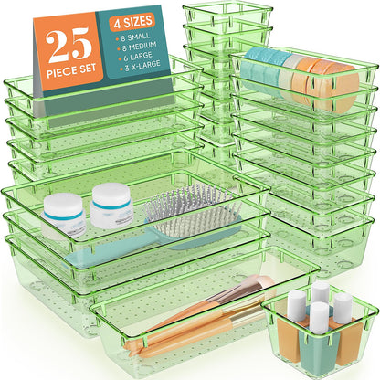 25 PCS Clear Plastic Drawer Organizer, Makeup Organizers and Storage Bins