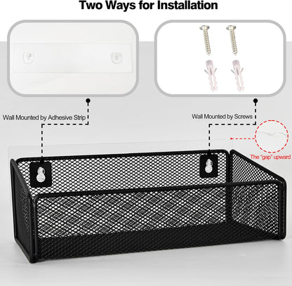 Bathroom Shelf Over Toilet Storage Basket,Toilet Beside Floating Shelf Mesh Metal Wall Mounted Shelves for Home Organization & Decor Essentials,Kitchen/Living Room Shelves (Black)