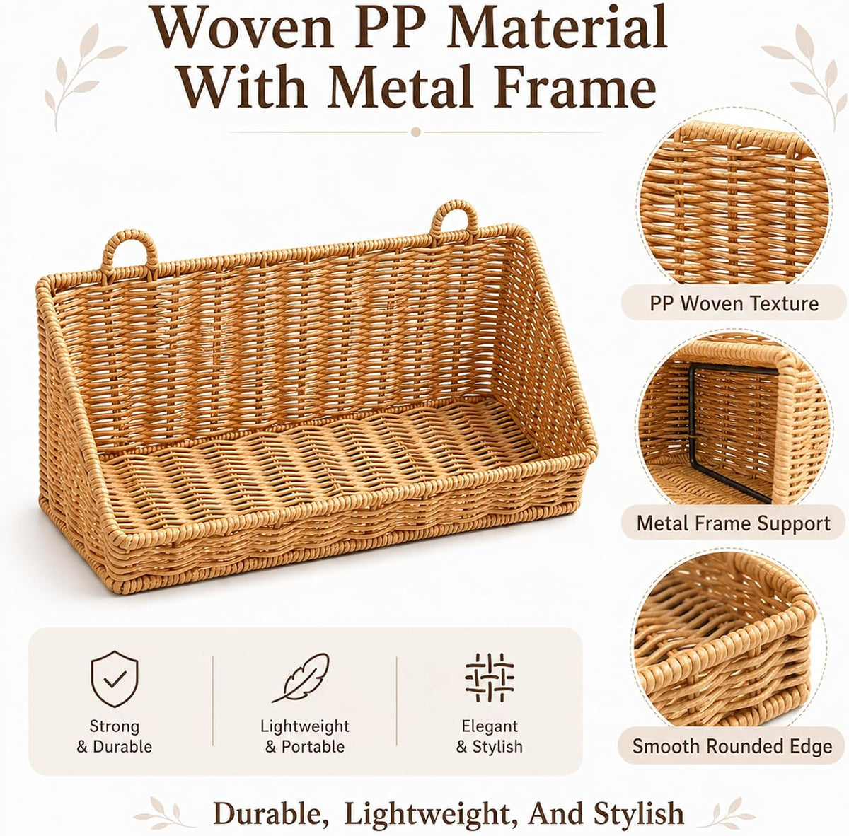 Hanging Storage Basket With Hooks, Woven Wall Basket Organizer for Bathroom, Small