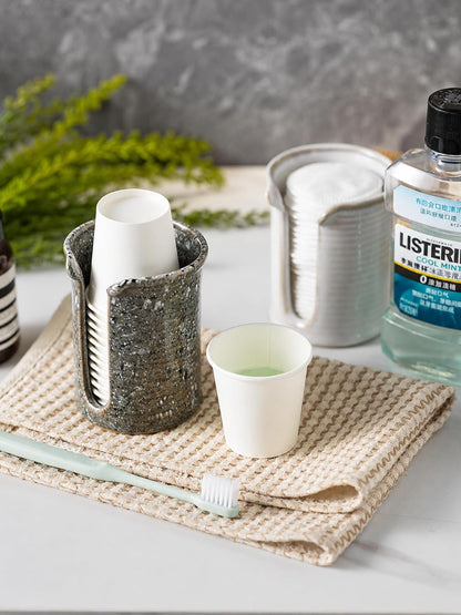 Ceramic Bathroom Cup Holder, 3 OZ Cup Dispenser for Bathroom, Gray