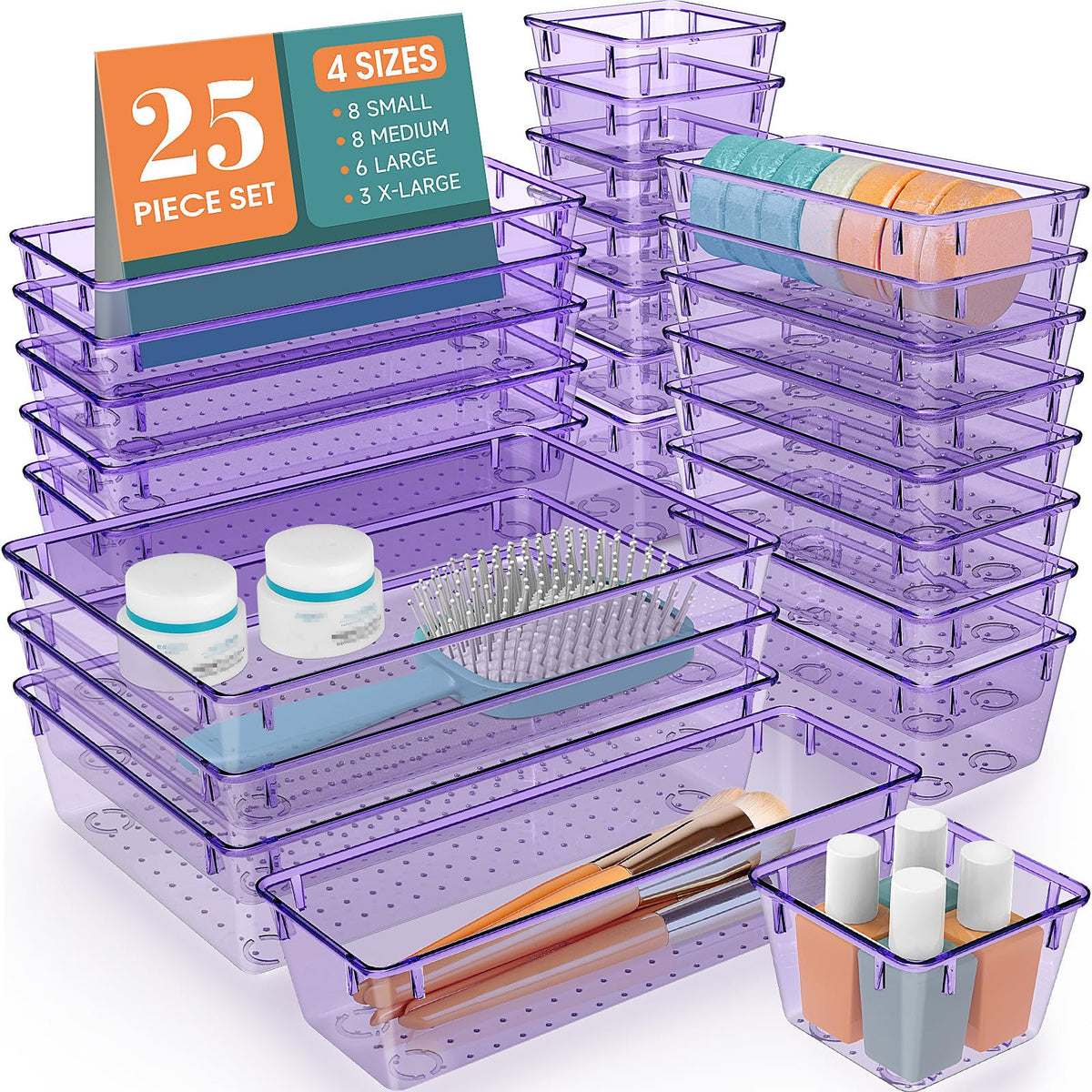 25 PCS Clear Plastic Drawer Organizer, Makeup Organizers and Storage Bins