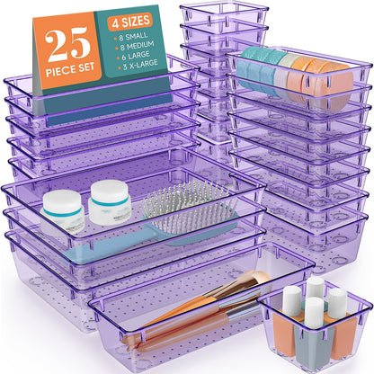 25 PCS Clear Plastic Drawer Organizer, Makeup Organizers and Storage Bins