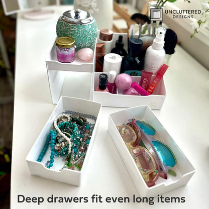 Uncluttered Designs Makeup Organizer for Women, White Dresser Top Organizer