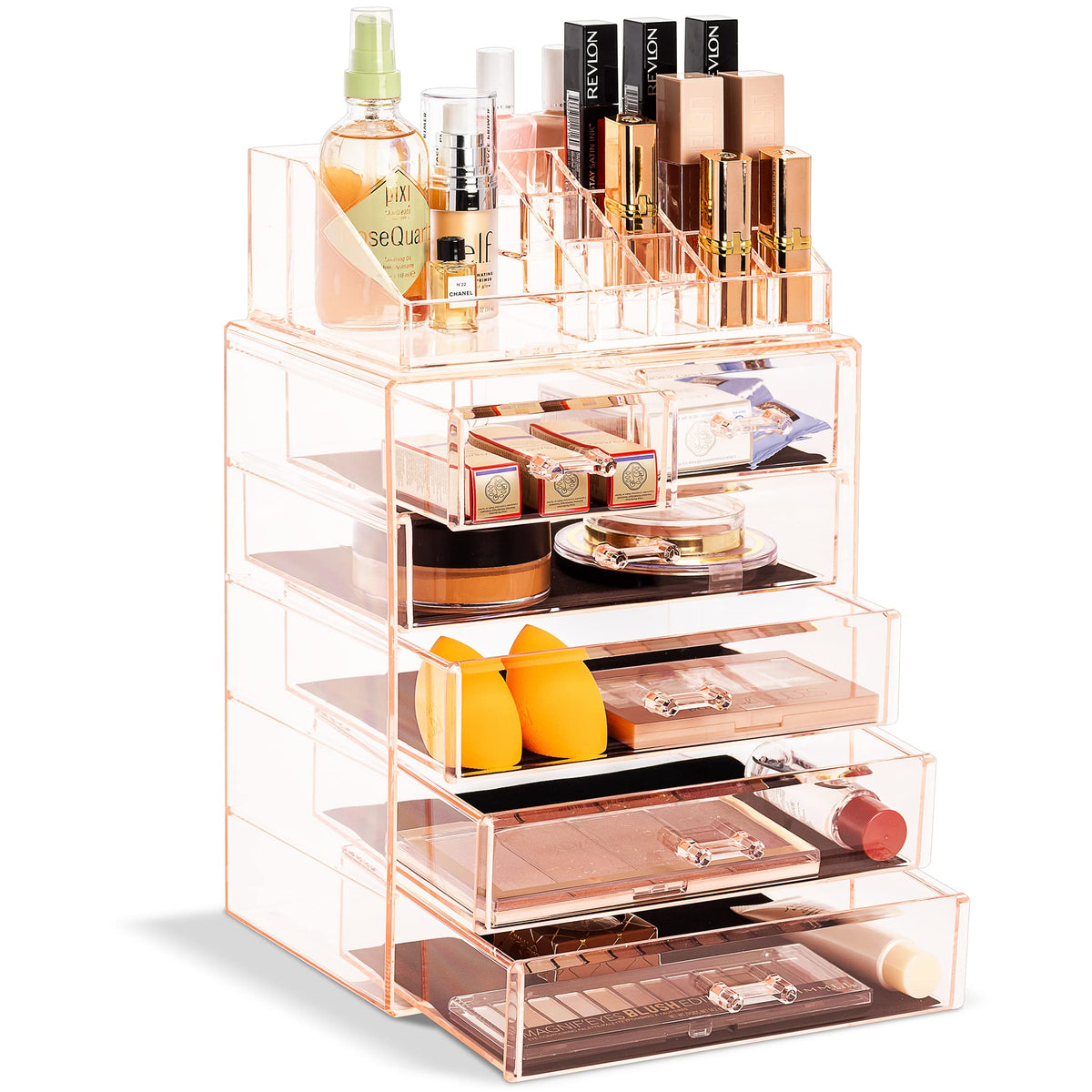 Sorbus Makeup Organizer, 7-Drawer Acrylic 2-Piece Set (Clear)