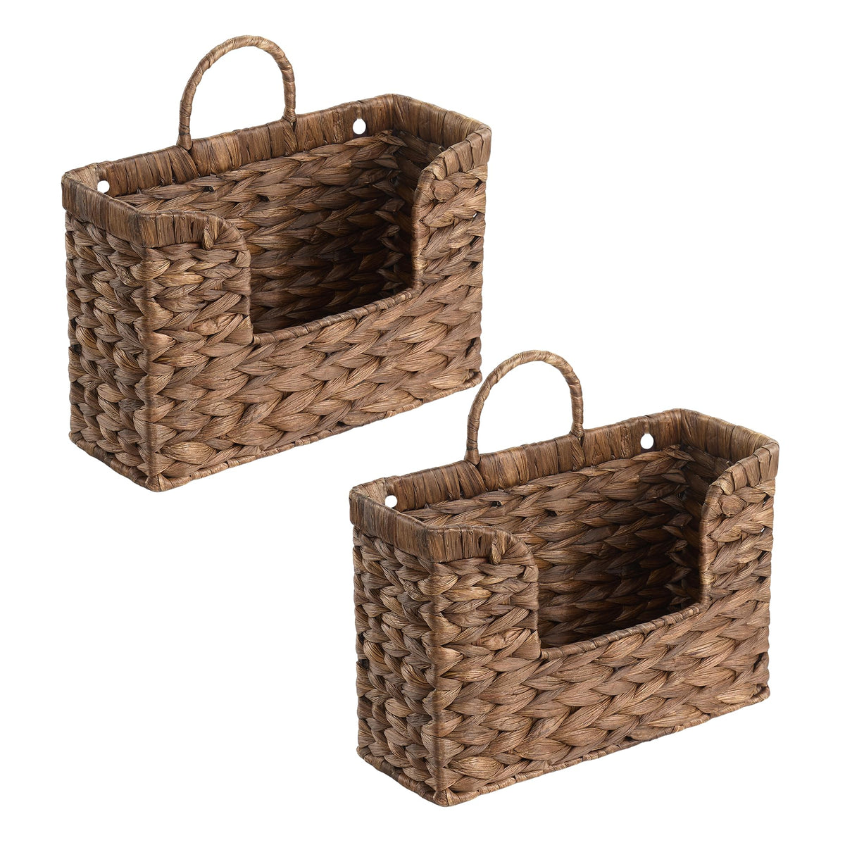 Water Hyacinth Hanging Basket with Handle, Wall Baskets Storage, Wall Mounted Organizer, Magazine holder magazine basket，Farmhouse Baskets for Flowers/Magazine/Fruit Storage