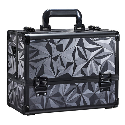 FRENESSA Makeup Train Case Makeup Case 12.6 Inch Large Cosmetic Box Organizer Travel Storage Professional Make Up Train Carrying Case with 6 Trays Locking Shoulder Strap Hard Vanity Storage Black