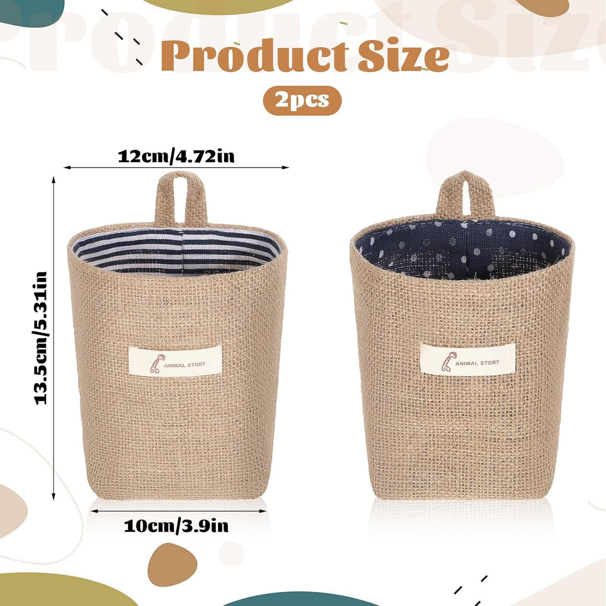 2 Pack Hanging Basket for Door Jute Hanging Wall Storage Baskets, Small Linen Wall Organizer for Keys, Wallets, Plants, Boho Decor with Hooks