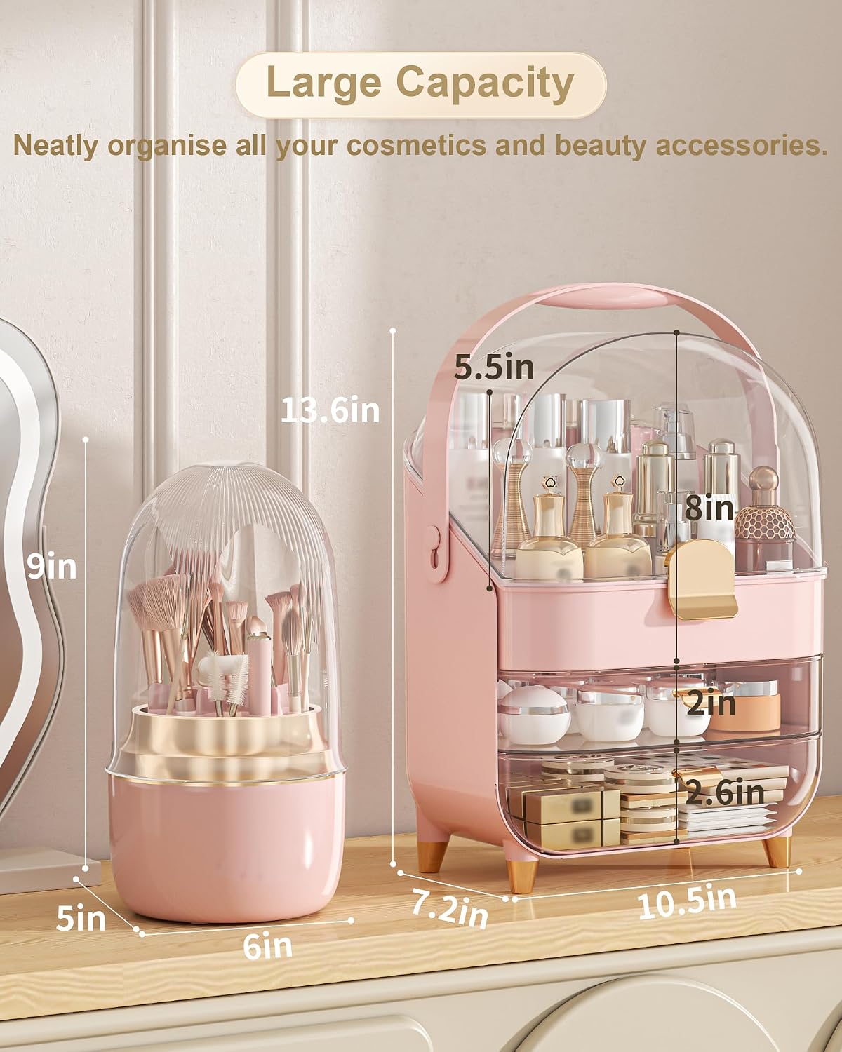 Anylady Makeup Organizer Countertop, Skincare Holder Bathroom Counter Organizer, Storage Box Cosmetic Display Cases, Teen Girl Gifts Make up Organizers for Vanity, Dresser
