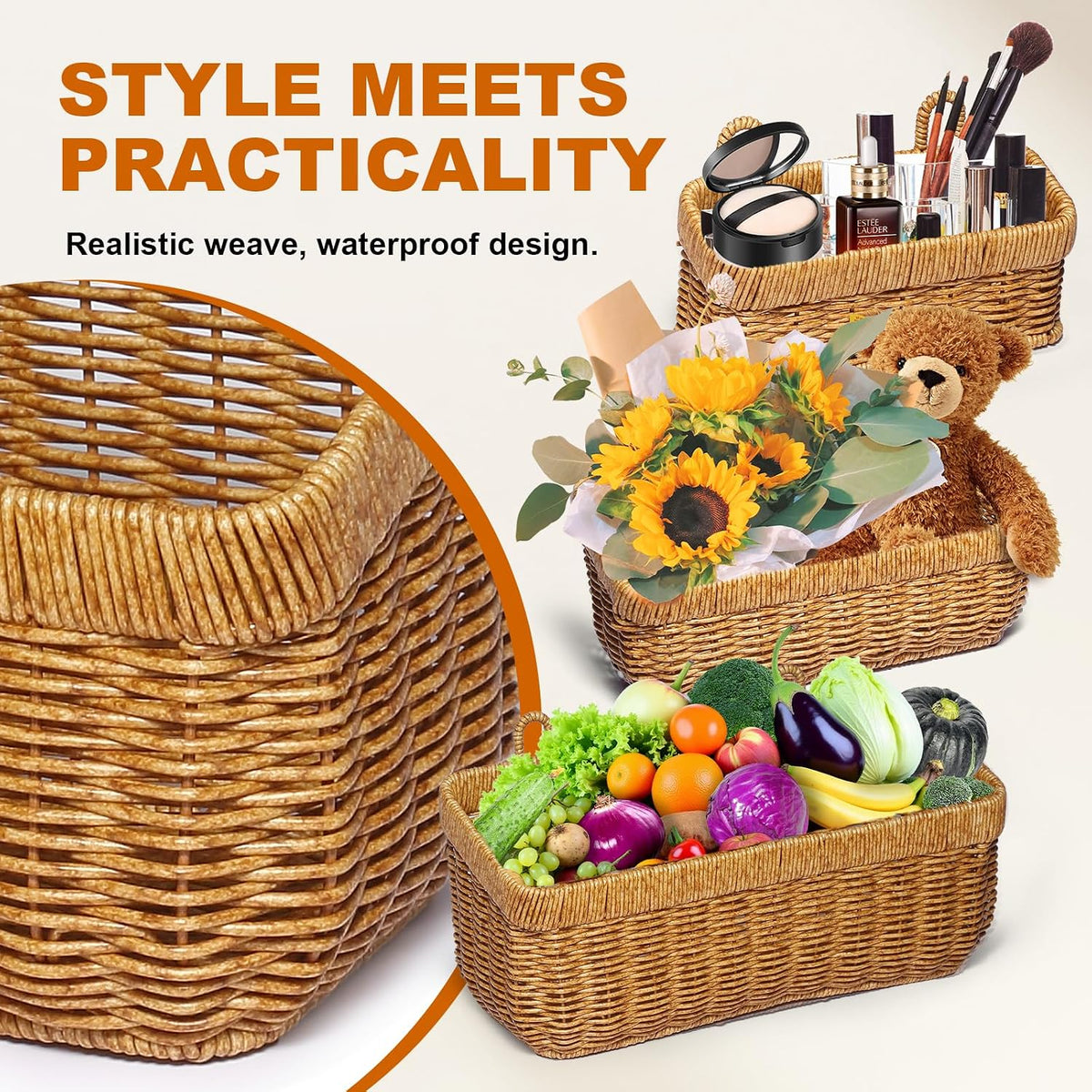 Wicker Style Wall Baskets, Hanging Storage Organizer