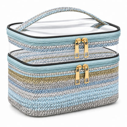 Double-layer Cosmetic Bag Makeup Bag Travel Makeup Bag Makeup Bags for Women Cosmetics Cases Portable Waterproof Foldable (Leopard)
