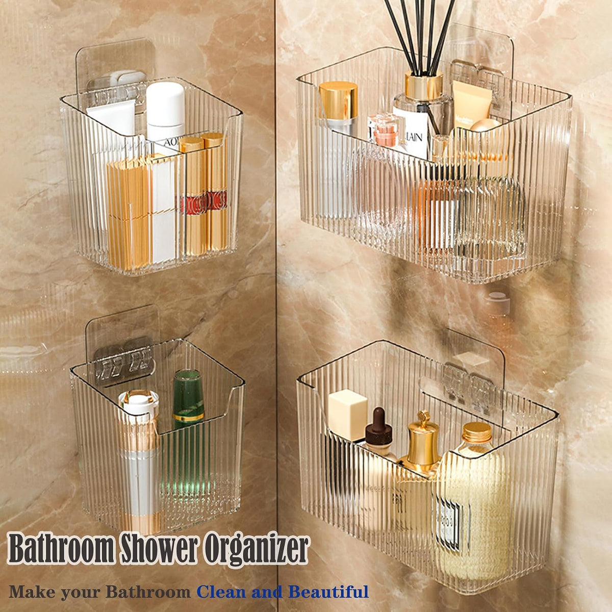 Lae Nuvole Adhesive Cabinet Door Organizer, 2 Pack Wall Shower Caddy, Clear