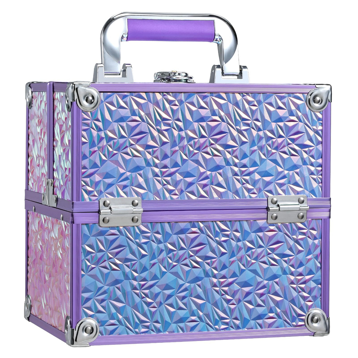 Frenessa Makeup Case Makeup Box Cosmetic Organizer Case Portable Make Up Artist Travel Case Storage Box 4 Trays with Dividers Lockable Hard Train Case Nail Tech Supply Storage Mermaid Pink