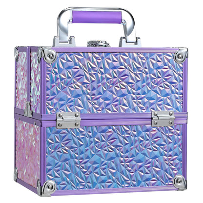 Frenessa Makeup Case Makeup Box Cosmetic Organizer Case Portable Make Up Artist Travel Case Storage Box 4 Trays with Dividers Lockable Hard Train Case Nail Tech Supply Storage Mermaid Pink