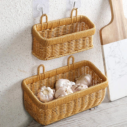 Wall Mounted Woven Rattan Storage Basket,Kitchen Food Container & Wall Hanging,Kitchen Vegetables And Spices Storing Basket,Space Saving Accessory For Garden & Living Room