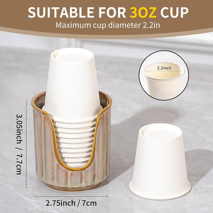 TANEW Ceramic Bathroom Cup Dispenser with Stylish Vertical Stripes - Dixies Cup Dispenser Mouthwash Cup Holder Holds 3oz Paper Cups for Rinsing Cups on Bathroom Vanity Countertops Reactive Glaze Brown