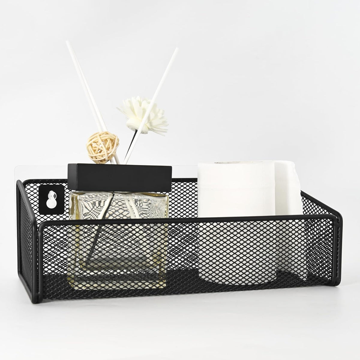 Bathroom Shelf Over Toilet Storage Basket,Toilet Beside Floating Shelf Mesh Metal Wall Mounted Shelves for Home Organization & Decor Essentials,Kitchen/Living Room Shelves (Black)
