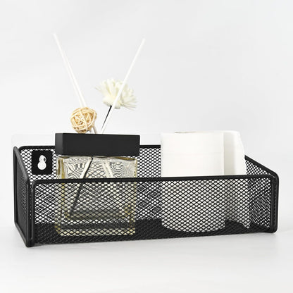 Bathroom Shelf Over Toilet Storage Basket,Toilet Beside Floating Shelf Mesh Metal Wall Mounted Shelves for Home Organization & Decor Essentials,Kitchen/Living Room Shelves (Black)