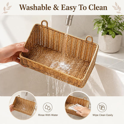 Hanging Storage Basket With Hooks, Woven Wall Basket Organizer for Bathroom, Small