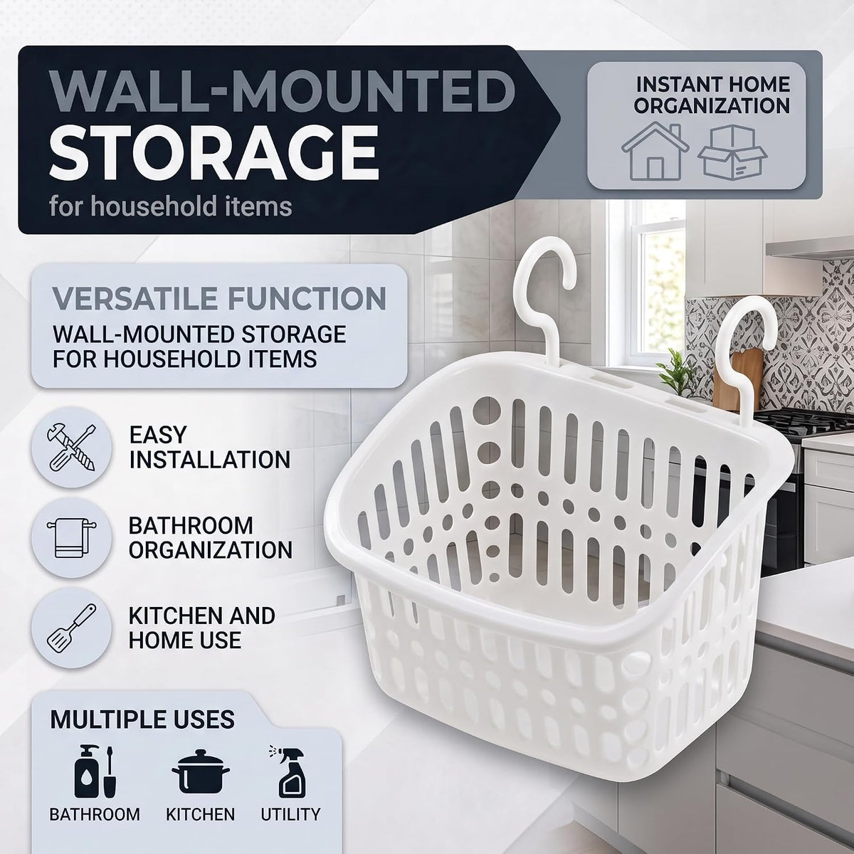 Hanging Plastic Storage Basket with Drainage Holes, 5.3x8.5x6.7x3.5in